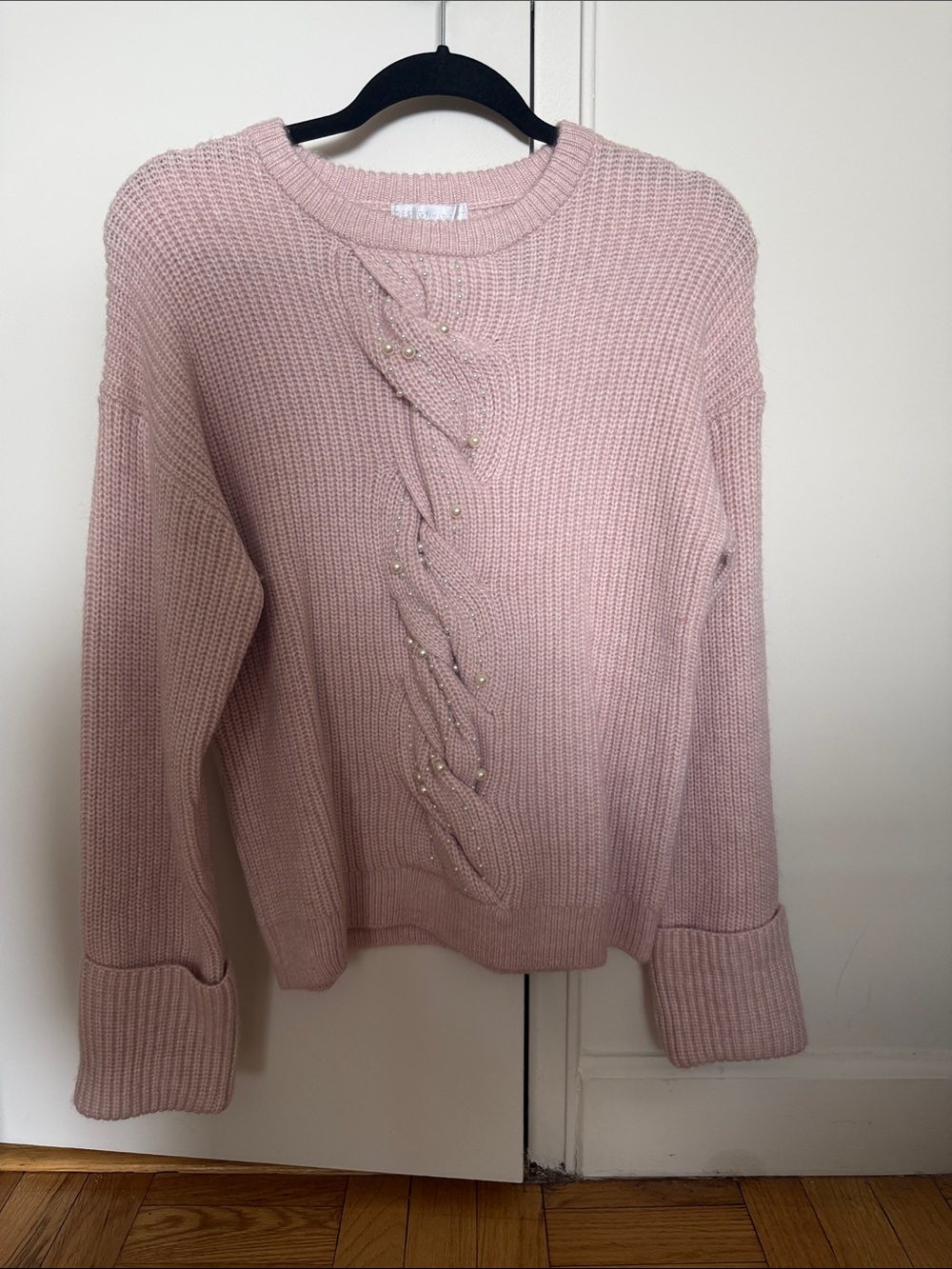 Design History Soft Pink Cable-Accent Crewneck Sweater